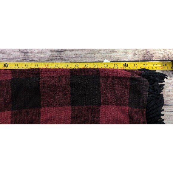 Mossimo Supply Red/Black Buffalo Plaid Poncho Cardigan Open Cape Fringe S/M - Picture 10 of 16